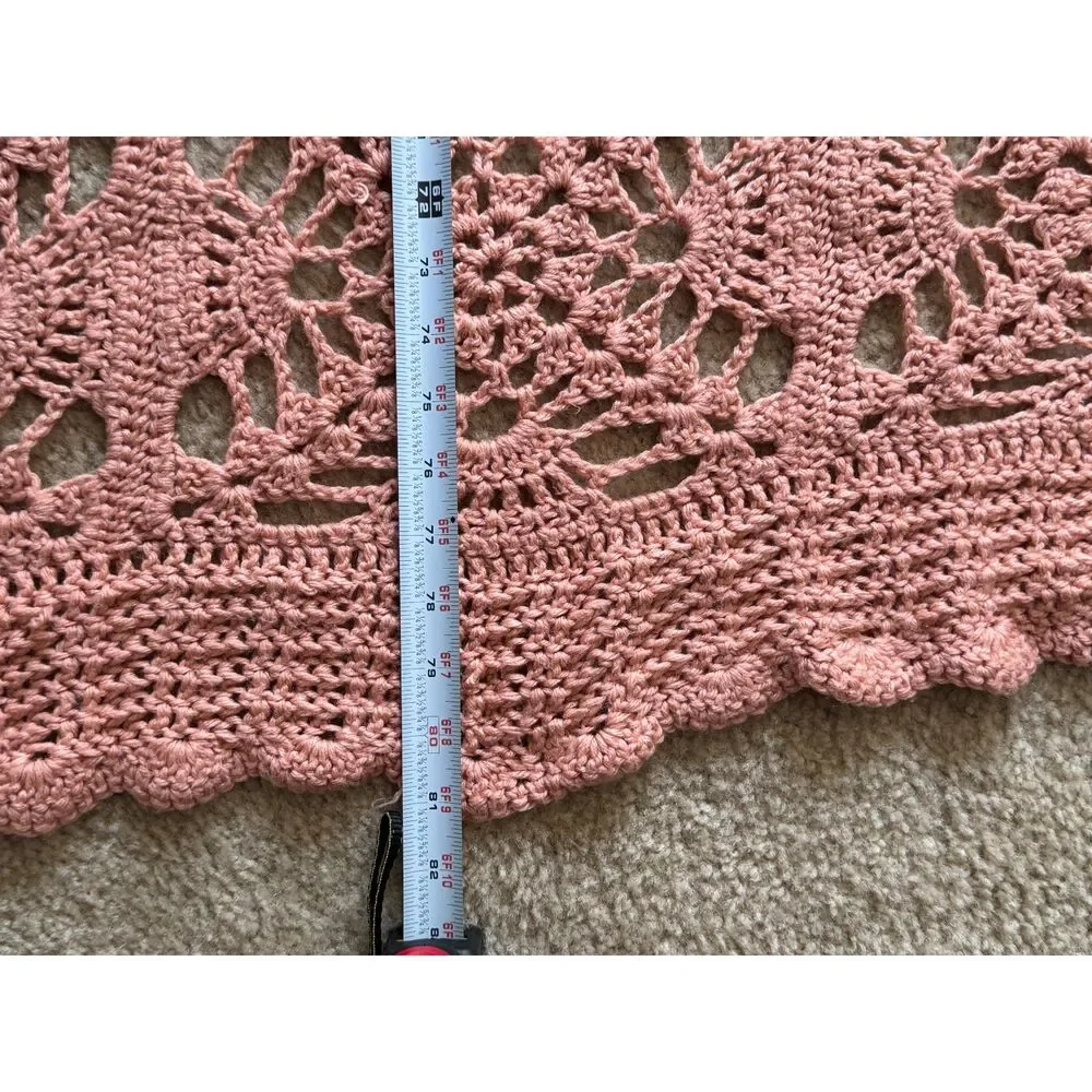 Vintage Style Handmade Crochet Blanket Pink Floral Medallion Cottagecore 64x80
